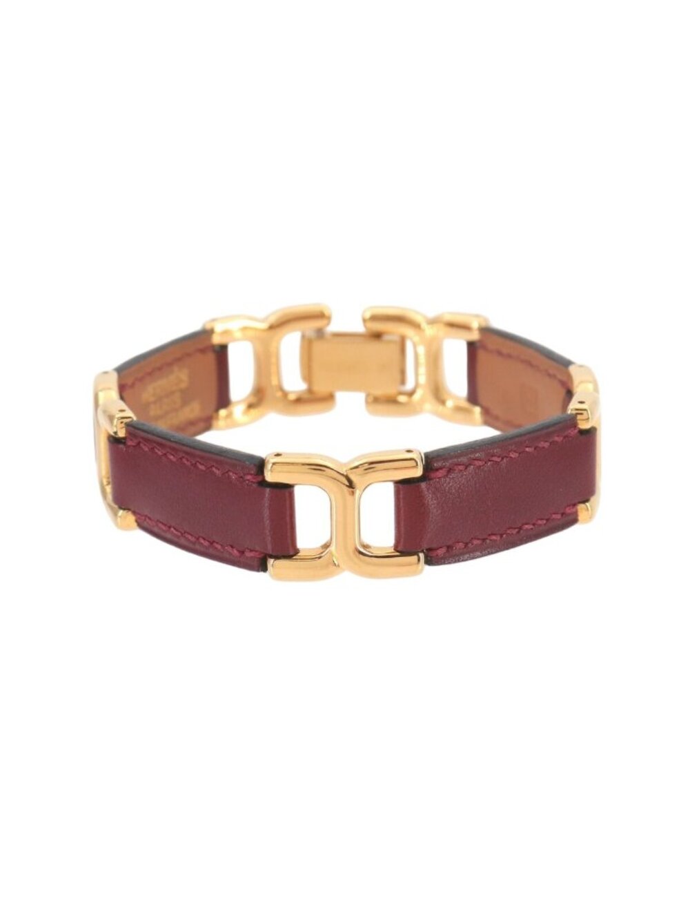 Hermes Motif Bracelet Bangle Leather Rouge Ash Gold
